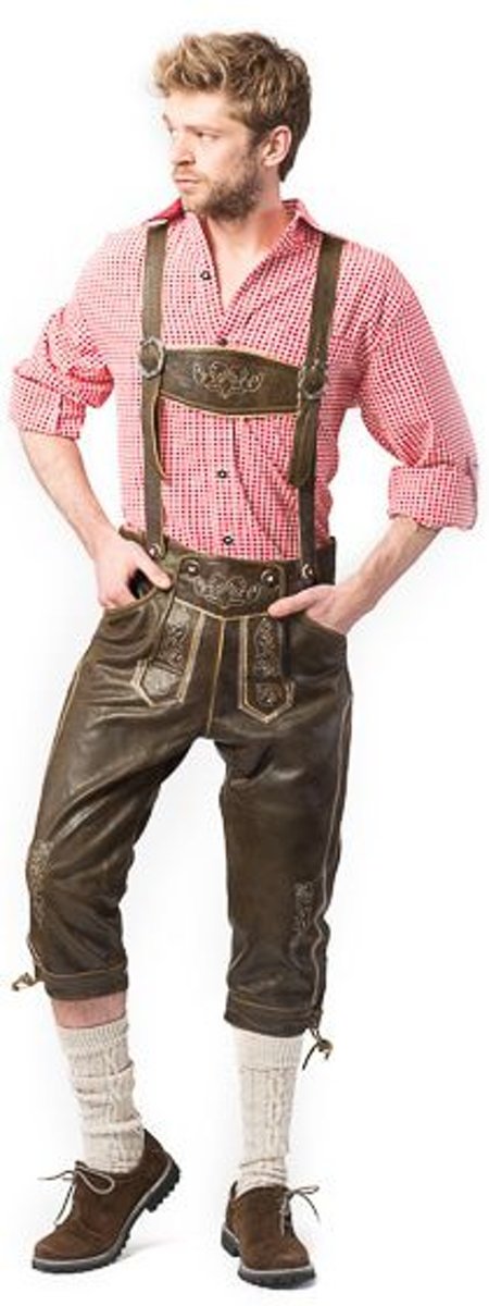 Boeren Tirol & Oktoberfest Kostuum | Ludwig Lederhose Retro Man | Maat 60 | Bierfeest | Verkleedkleding